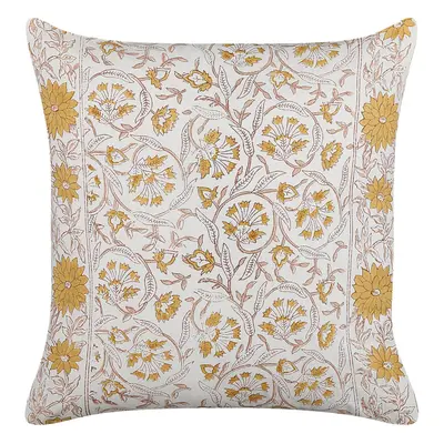 Cotton Cushion Floral Pattern x cm White and Yellow CALATHEA