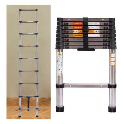 Telescoping Ladder 8.5 FT Compact Loft Ladder Steel Extension Foldable Step Ladder for Household