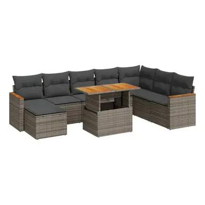 (grey) vidaXL Piece Garden Sofa Set with Cushions Beige Poly Rattan Acacia