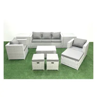 Fimous Rattan Garden Outdoor Furniture Sofa Set with Rectangular Coffee Table Chairs Footstools 