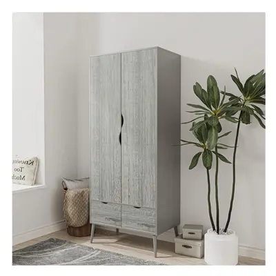 (Grey Ash Grey) Door Drawer Wardrobe with Scandi Legs Cupboard Hanging Rail 180cm