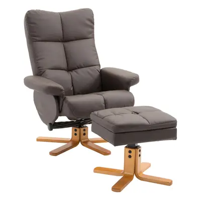 HOMCOM Recliner Chair and Footstool PU Leather Wooden Base Brown