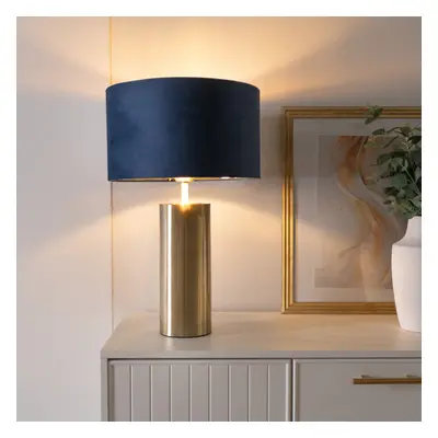 ValueLights Lexy Navy Velvet & Gold Lamp Shade Gold Touch Table Lamp