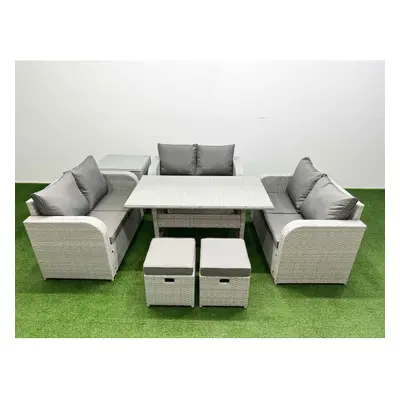 Fimous Seater PE Wicker Rattan Furniture Sofa Sets with Rectangular Dining Table Seater Love Sof