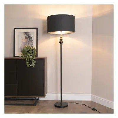 ValueLights Marissa Black Floor Lamp with Black & Chrome Lamp Shade