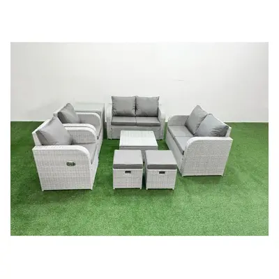 Fimous Seater Outdoor Reclining Chair Love Sofa Set Rattan Garden Furniture Set with Square Coff