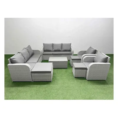 Fimous PE Rattan High Back Lounge Sofa Set Patio Coffee Table & Chairs Set with Seater Sofa Recl