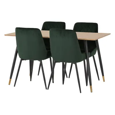 Hamilton Dining Set with Avery Chairs Medium Oak Effect Emerald Green Velvet