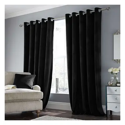 (66" x 90" (168cm x 228cm), Black Velvet Curtain) Velvet Curtains Eyelet Ring Top Pair Fully Lin