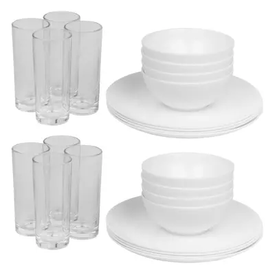 (Luna - Breakfast, piece) 12/24 White Glass Dinner Set Small Plate Soup Bowl