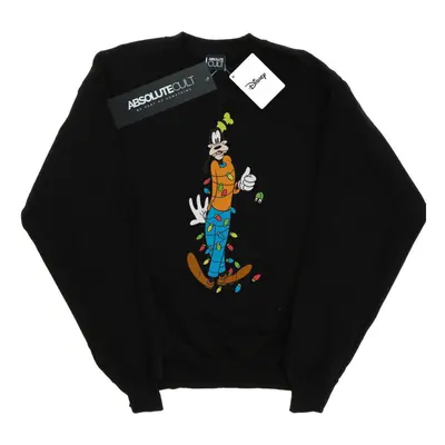 (S, Black) Disney Mens Goofy Christmas Lights Sweatshirt