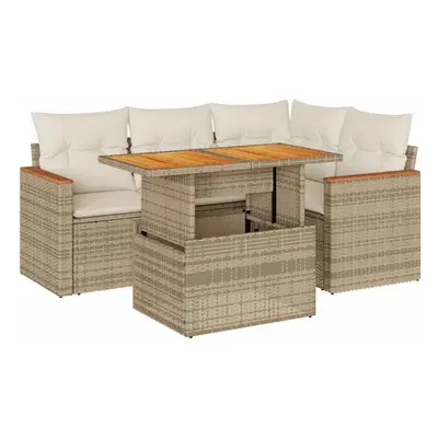 (beige and cream) vidaXL Piece Garden Sofa Set with Cushions Black Poly Rattan Acacia