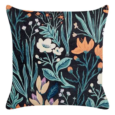 Velvet Cushion with Flower Pattern x cm Black and Green OSMUNDA