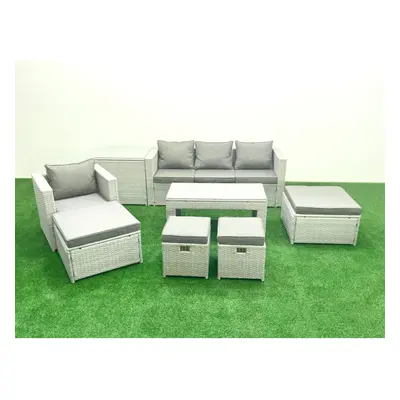 Fimous Rattan Garden Furniture Set Outdoor Lounger Sofa with Coffee Table Footstools Side Table 