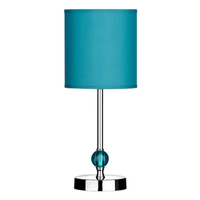 Premier Housewares Chrome Stem Table Lamp, Acrylic Ball and Fabric Shade - Teal