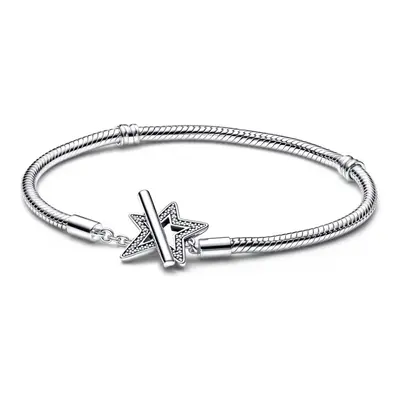 925 Sterling Silver Asymmetric Star T-bar Snake Chain Bracelet Fit Women Bead Charm Jewelry