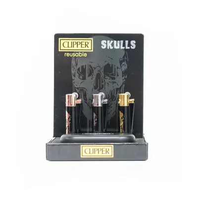 12 Clipper CMP11RH Metal Large Flint Skulls Lighters - CM3S125UK