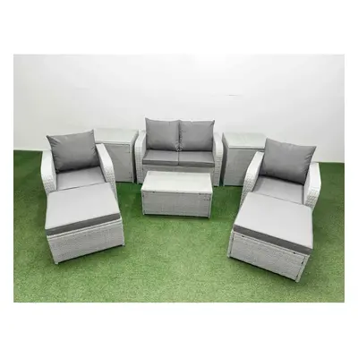 Fimous PE Wicker Rattan Garden Furniture Set Sofa Set Reclining Adjustable Chair Rectangular Cof