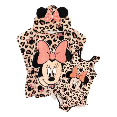 (3-4 Years) Disney Minnie Mouse Girl's Swimsuit & Hooded Towel Poncho Set | Kids Swimming Costum