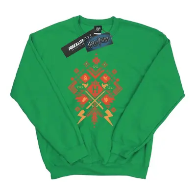 (L, Irish Green) Harry Potter Mens Christmas Fair Isle Sweatshirt