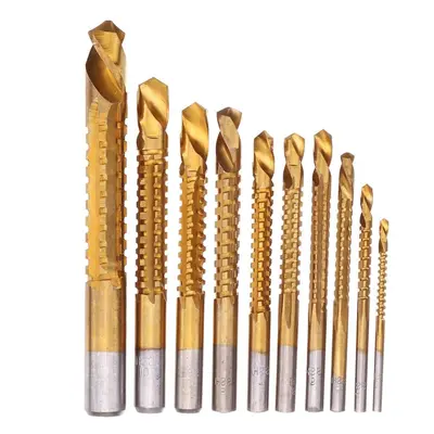 10pcs 3-13mm HSS Titanium Coated Twist Drill Bit Set Wood Metal Cutting Groove