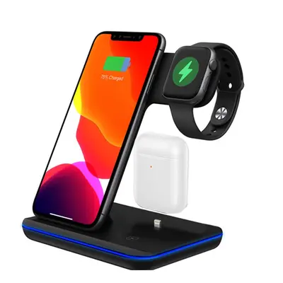 (Black) in Fast Qi Wireless Charging Station for Apple Watch iPhone Air Pod