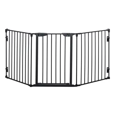 PawHut Pet Safety Gate Panels Playpen Metal Fence W/ Walk Through Door Black