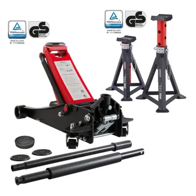 AREBOS 3T Hydraulic Jack Flat | 2X Jack Stand | Tons Lifting capacity | supports | Shunting jack