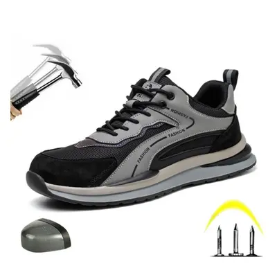 (black, 38) Labor Protection Shoes, Suede, Steel Head, Anti-smashing, Puncture-proof, Breathable