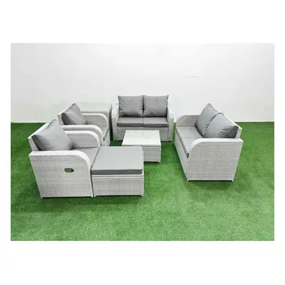 Fimous Seater Outdoor Reclining Chair Love Sofa Set Rattan Garden Furniture Set with Square Coff