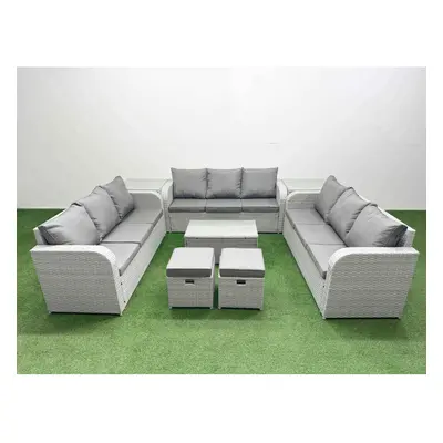 Fimous PE Rattan Lounge Sofa Set Seater Outdoor Garden Furniture Set with Rectangular Coffee Tab