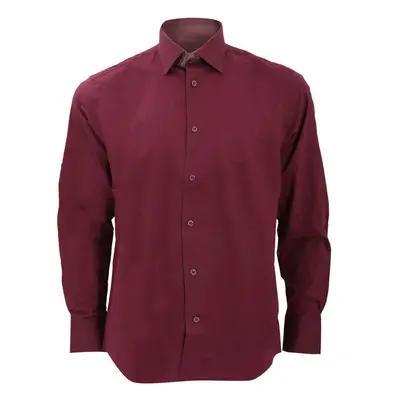 (14.5, Port) Russell Collection Mens Long Sleeve Easy Care Fitted Shirt