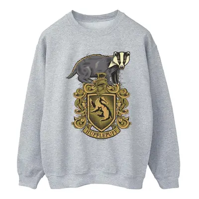 (M, Sports Grey) Harry Potter Womens/Ladies Hufflepuff Sketch Crest Sweatshirt