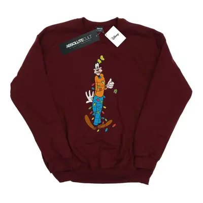 (M, Burgundy) Disney Mens Goofy Christmas Lights Sweatshirt