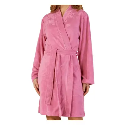 (Pink, Extra Large - UK 20/22) Slenderella Ladies Floral Embossed Soft Fleece Wrap Dressing Gown