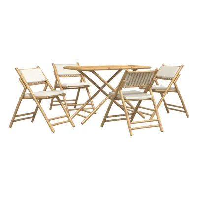 (cream white) vidaXL Folding Bistro Set Piece with Cushions Bar Set Table and Chair Bamboo