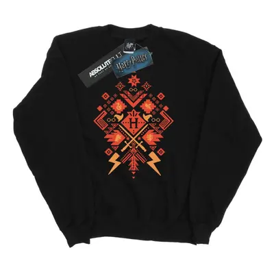 (L, Black) Harry Potter Mens Christmas Fair Isle Sweatshirt