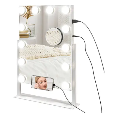 HOMCOM Hollywood Lighted Makeup Mirror with Magnifier, USB Port, Phone Holder