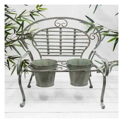 Vintage Bench Green Metal Planter Flower Plant Pots Garden