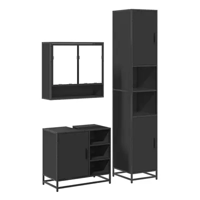 (black) vidaXL Piece Bathroom Furniture Set Sonoma Oak Engineered Wood