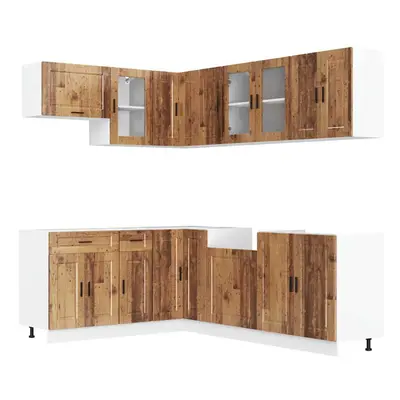 (old wood) vidaXL Piece Kitchen Cabinet Set Porto Brown Oak Engineered Wood