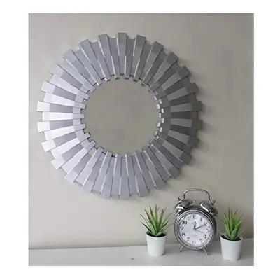 Modern 50cm Shabby Chic Round Sunburst Wall Mirror In Silver