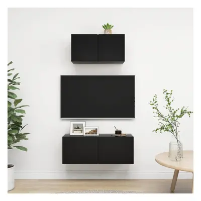 vidaXL TV Cabinet Set Piece Black Chipboard Home Furniture TV Stand Cabinet