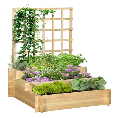 Outsunny Tier Wooden Garden Planters with Trellis for Vine Climbing Plants