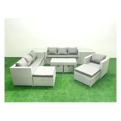 Fimous Outdoor Rattan Garden Furniture Set with Grey Cushions Luxury Seater with Coffee Table an