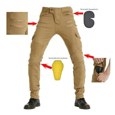 (khaki, M) Jeans Men Motocross Pants Enduro Riding Pants Motocross Off-road Racing Sports Knee P