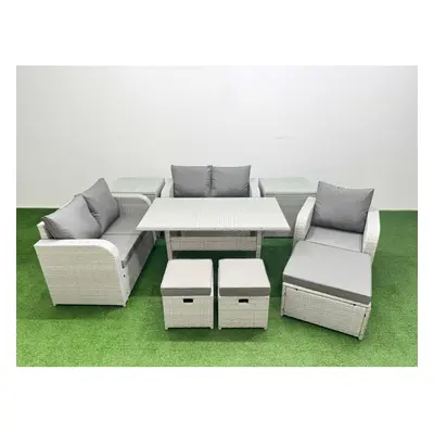 Fimous High Back Poly Rattan Garden Furniture Set with Reclining Chair Loveseat SofaIndoor Outdo