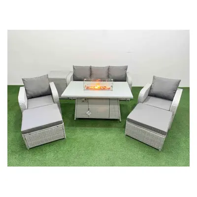 Fimous PE Rattan Garden Furniture Set Reclining Chair Sofa Lounge Sofa Set Firepit Dining Table 