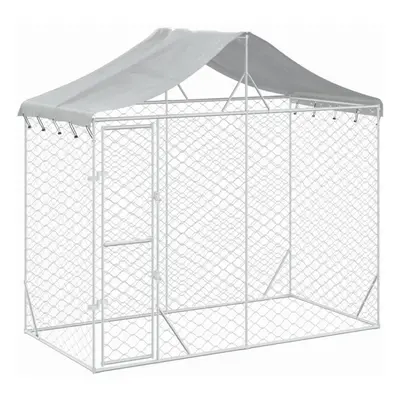 vidaXL Outdoor Dog Kennel Dog House Pet Crate with Roof Silver Galvanised Steel