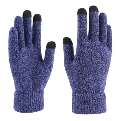 (Navy) Men Winter Cool Protection Warm Full-finger Woolen Knitted Gloves Thicken Plus Velvet Thr